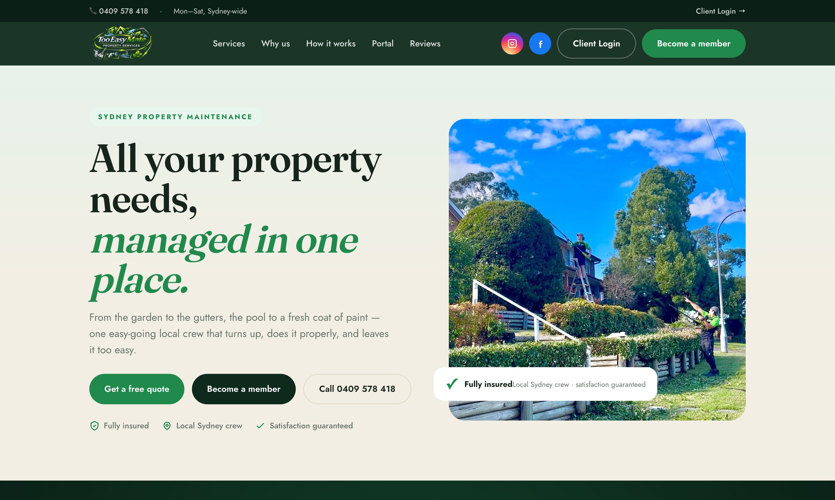 TooEasyMate homepage — editorial property-services site built by GrowM8